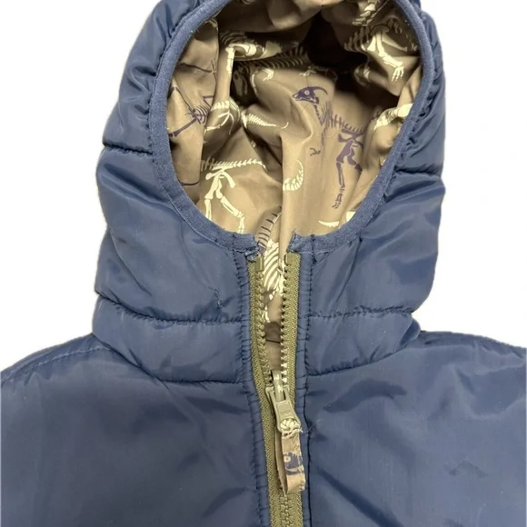 Hatley Reversible Dinosaur Skeleton Puffer Jacket | Size 2 🦖💚 - Picture 3 of 13